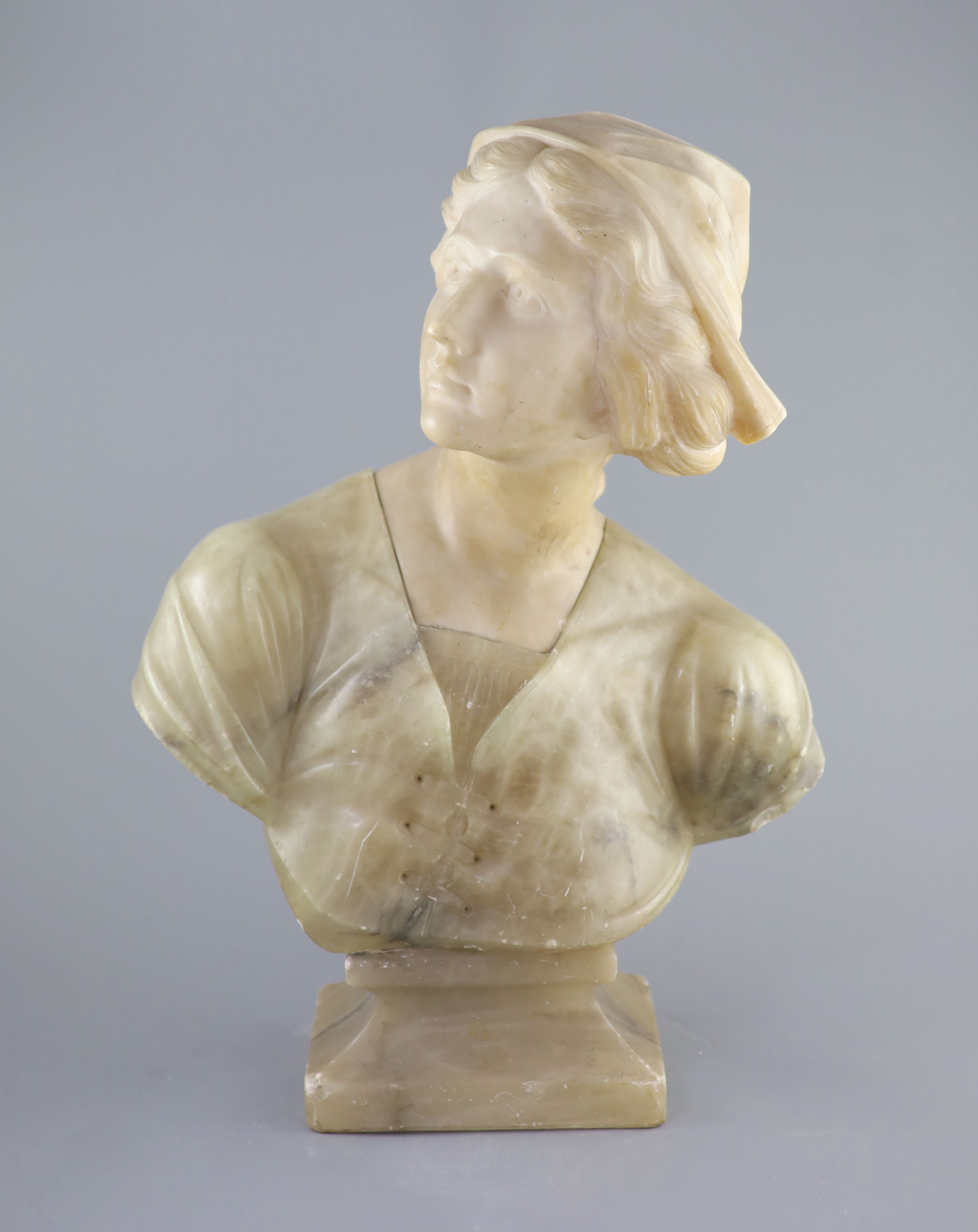A carved Italian marble and alabaster study of a youth, 19th century (unsigned) 58cm high.